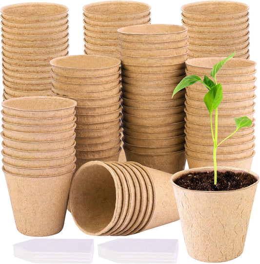 URATOT 120 Pieces Peat Pots Seed Starter Eco-Friendly Enhance Aeration with Plant Tags for Home Plant Starters