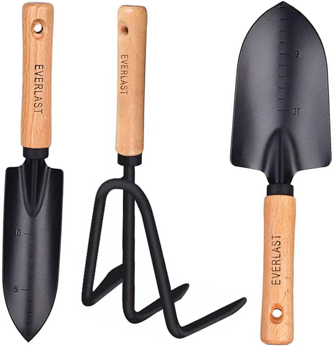 Gardening Tools Set of 3-Garden Trowel, Large Succulent Plant Transplant Trowel Set,3 Pcs Garden Tools Set Tools Gift for Mens and Womens,1 Narrow Shovel,1 Wide Shovel and 1 Garden Rake Tools Set