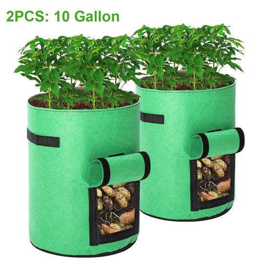 Potato Grow Bags, 2 Pack 10 Gallon Planting Heavy Duty Pouch Fabric Pots with Handles Premium Breathable Cloth Bags for Potato/Plant Container(Green)