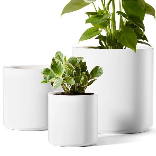 Set of 3 (10"+8"+6") Plant Pots with Drainage Hole & Plug for Indoor & Patio Decor, White Indoor Planters