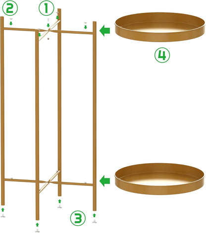 OVICAR Plant Stand Indoor Outdoor - Flower Pot Holder Metal Plant Rack Organizer, 2 Tiers Tall Plant Display Storage Shelf Table for Home Garden Patio Bathroom Office Living Room Balcony Corner (Gold)